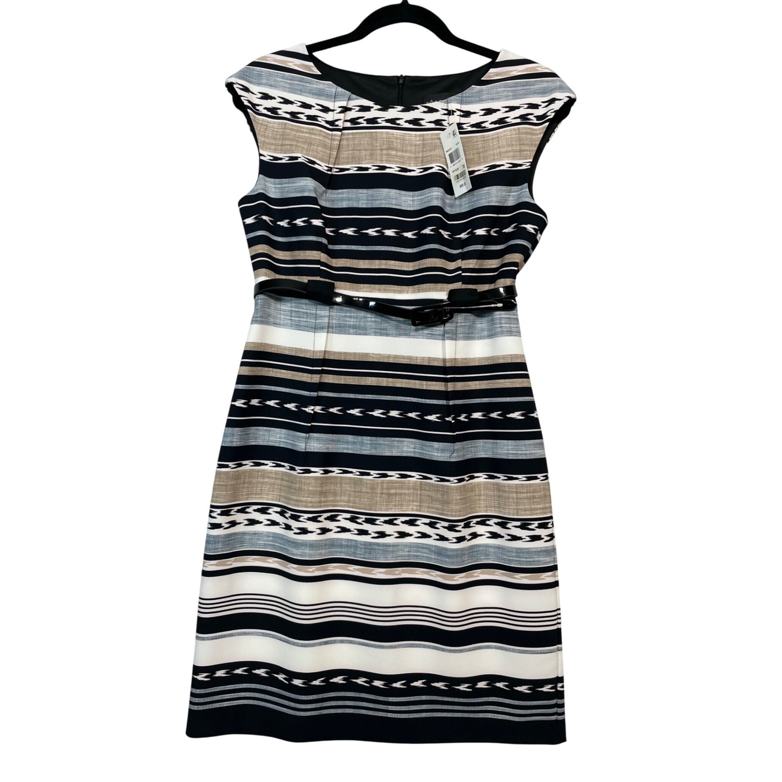 Connected Apparel Women Dress 8p Petite Sheath Striped Belted Career Office
